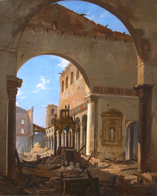 Jean-Victor Louis Faure, L'intérieur de la basilique Saint-Paul hors les murs après l'incendie de 1823